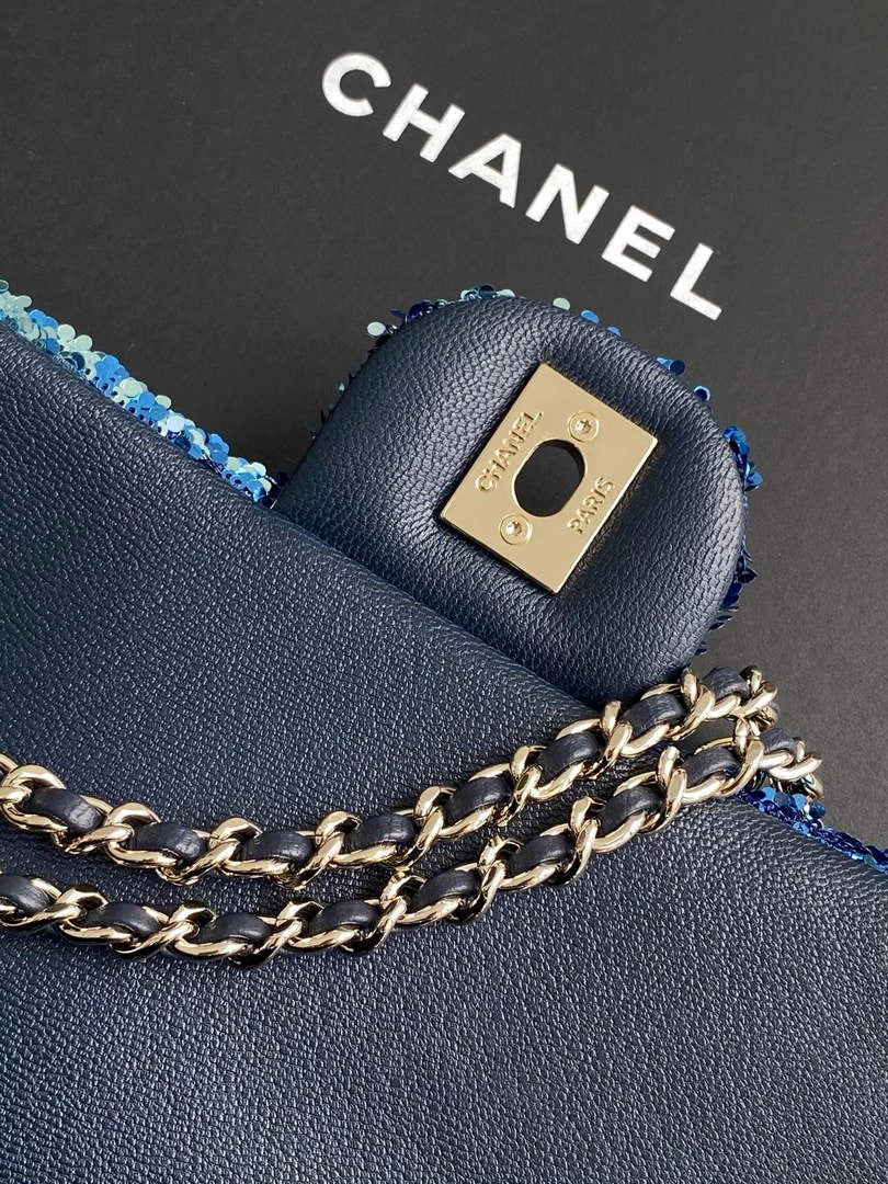 Chanel Flap bag, Fringed sequins,  AS4561 Blue