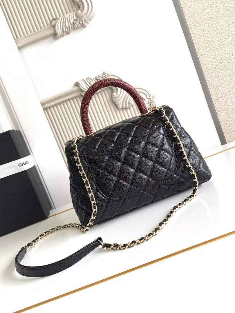 Chanel Flap bag with top handle A92990, Black Red calfskin & Gold