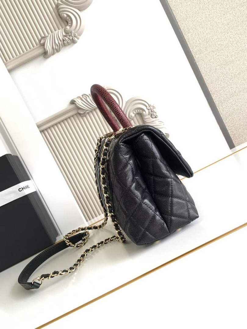 Chanel Flap bag with top handle A92990, Black Red calfskin & Gold