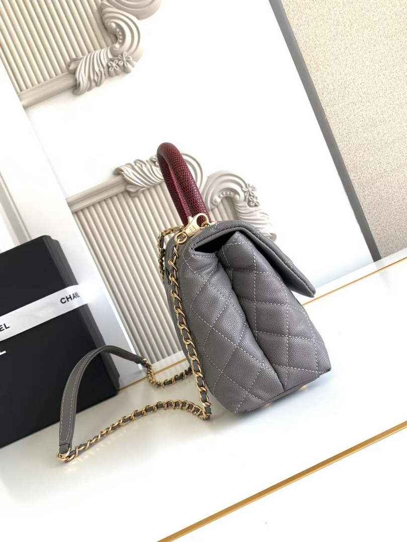 Chanel Flap bag with top handle A92990, Dark Gray Red calfskin