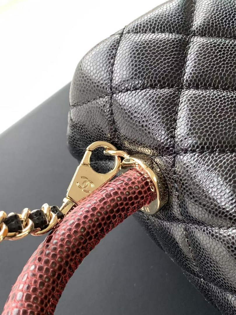 Chanel Flap bag with top handle A92990, Black Red calfskin & Gold