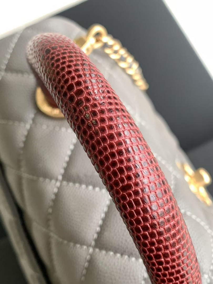 Chanel Flap bag with top handle A92990, Dark Gray Red calfskin