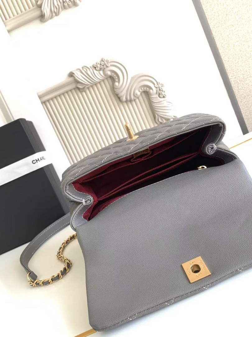 Chanel Flap bag with top handle A92990, Dark Gray Red calfskin