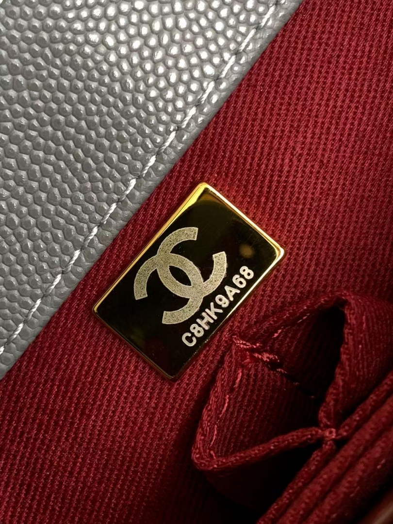 Chanel Flap bag with top handle A92990, Dark Gray Red calfskin