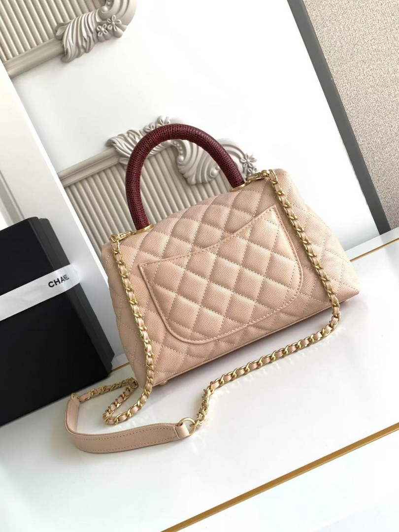Chanel Flap bag with top handle A92990, Apricot Red calfskin