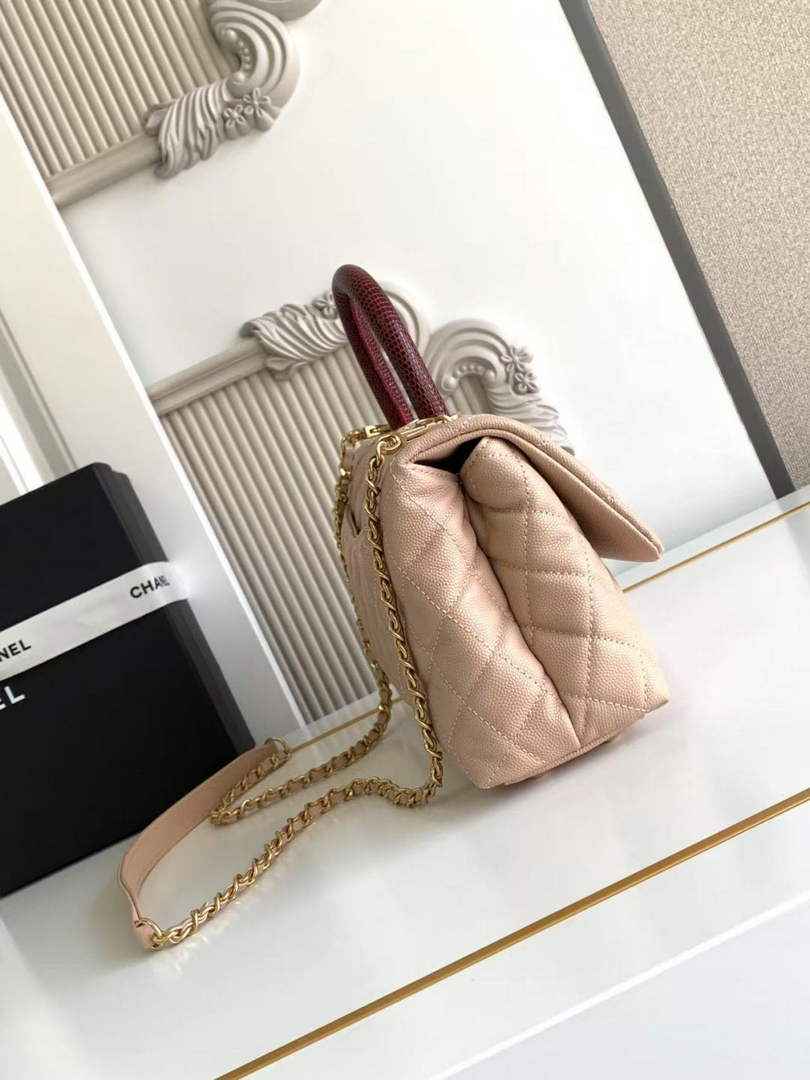 Chanel Flap bag with top handle A92990, Apricot Red calfskin