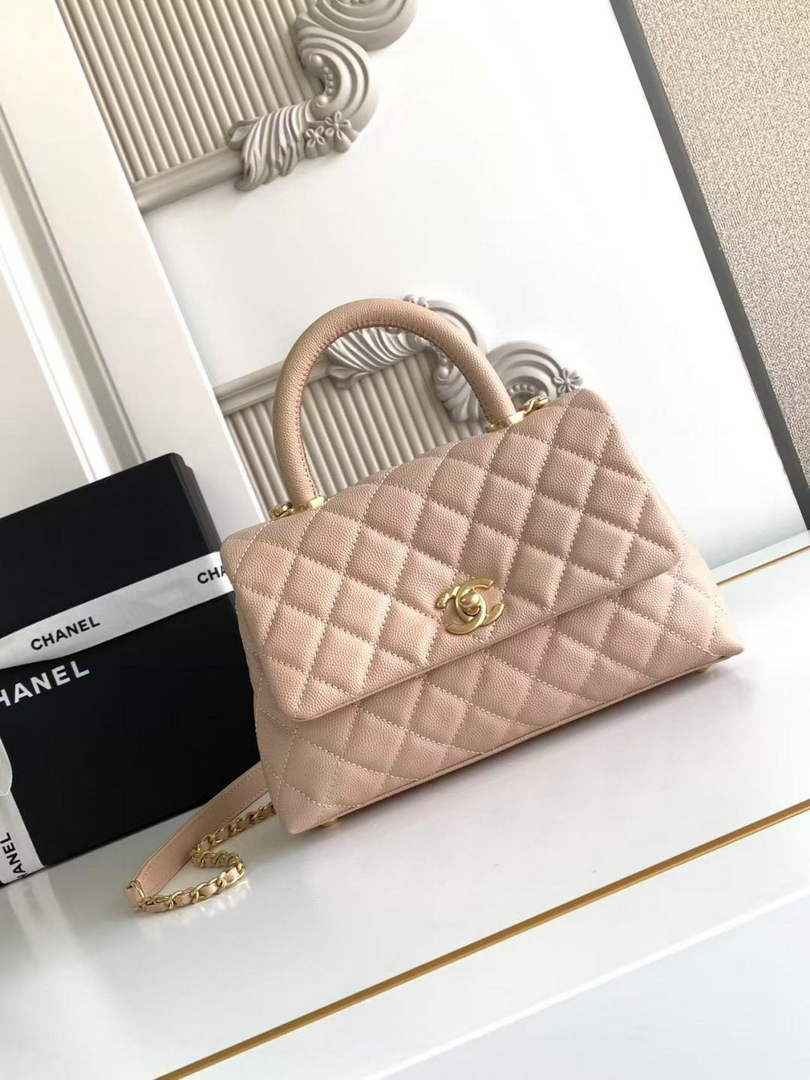 Chanel Flap bag with top handle A92990, Apricot calfskin