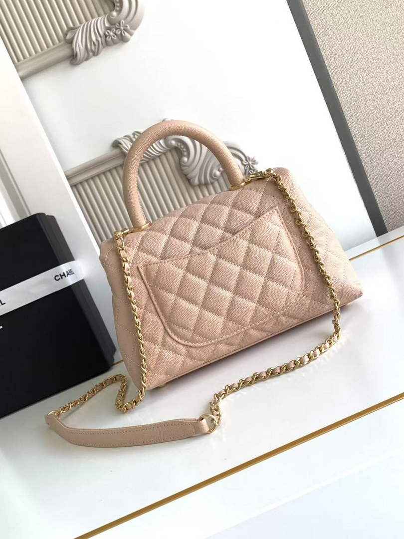 Chanel Flap bag with top handle A92990, Apricot calfskin