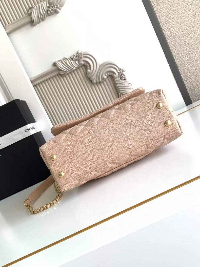 Chanel Flap bag with top handle A92990, Apricot calfskin