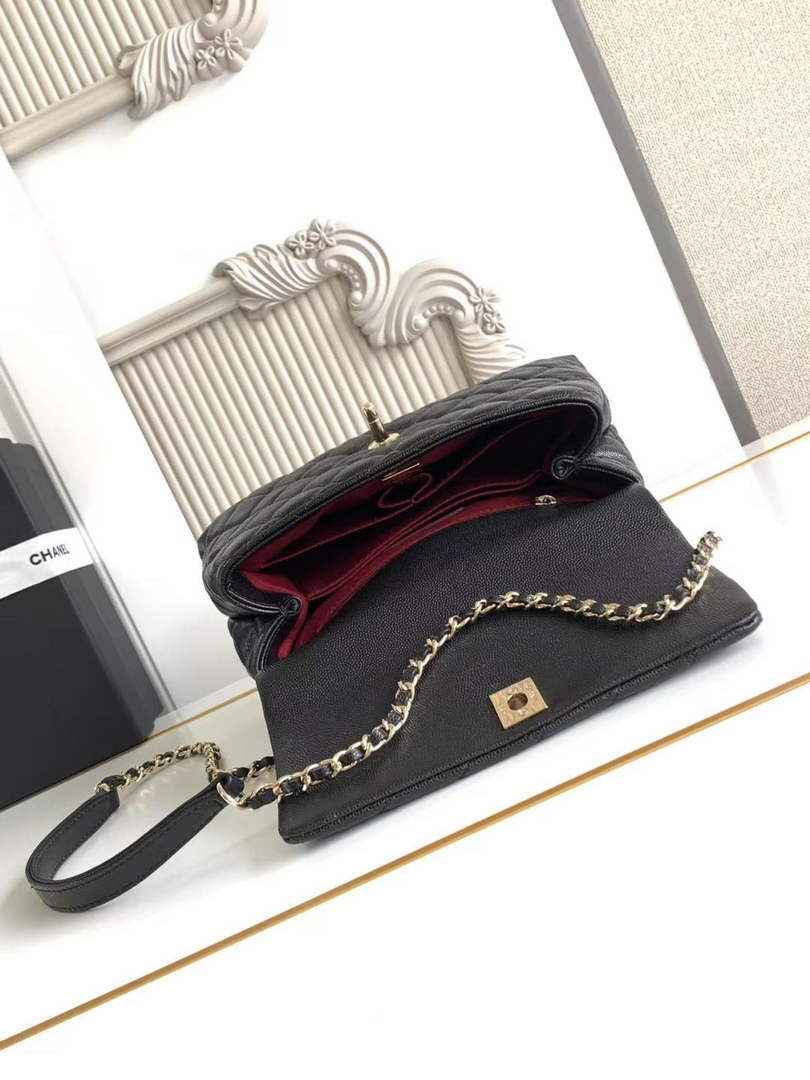 Chanel Flap bag with top handle A92990, Black Red calfskin & Gold