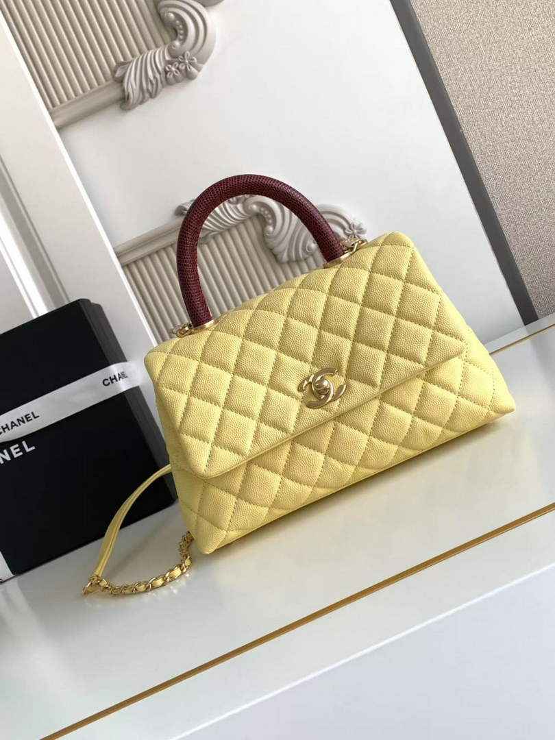 Chanel Flap bag with top handle A92990, Yellow Red calfskin