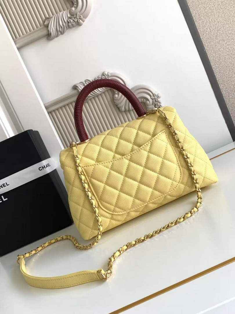 Chanel Flap bag with top handle A92990, Yellow Red calfskin