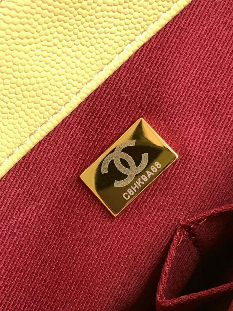 Chanel Flap bag with top handle A92990, Yellow Red calfskin