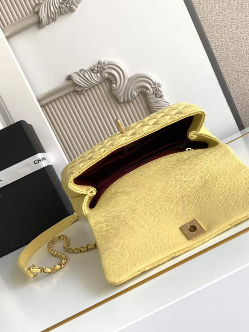 Chanel Flap bag with top handle A92990, Yellow calfskin