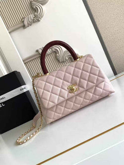 Chanel Flap bag with top handle A92990, Pink Red calfskin