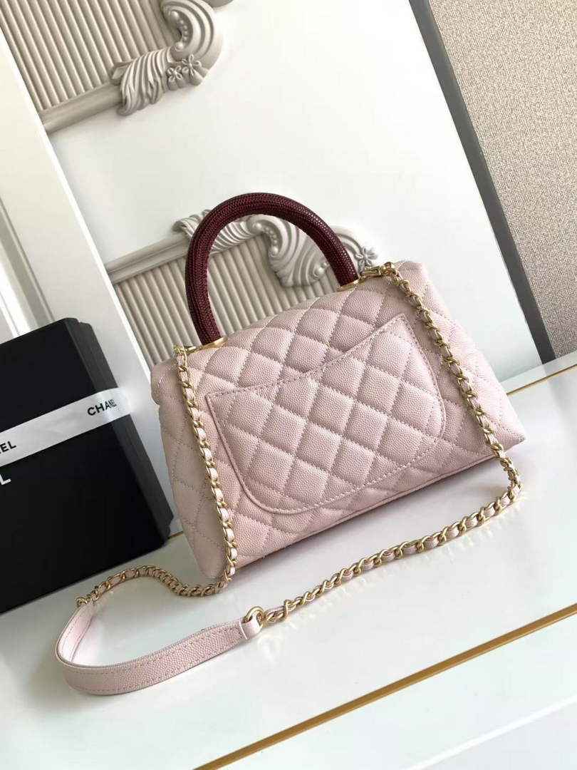 Chanel Flap bag with top handle A92990, Pink Red calfskin