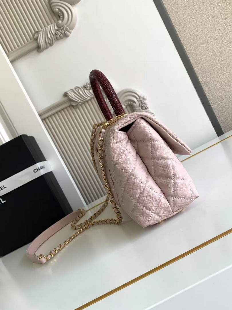 Chanel Flap bag with top handle A92990, Pink Red calfskin