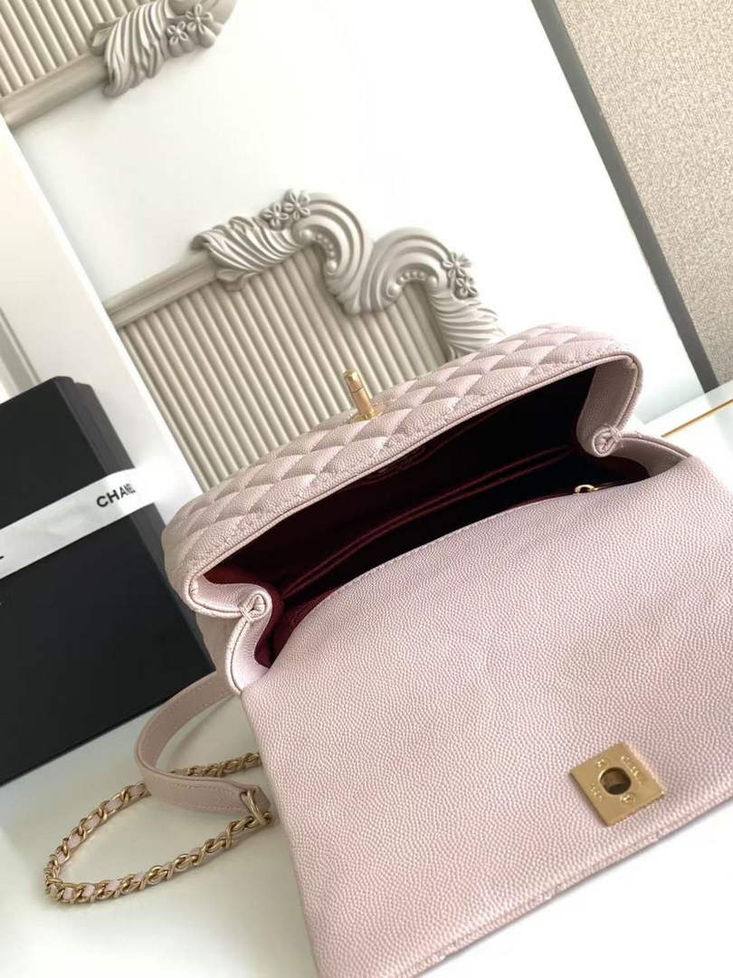 Chanel Flap bag with top handle A92990, Pink Red calfskin
