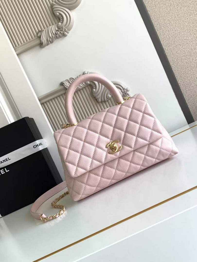 Chanel Flap bag with top handle A92990, Pink calfskin