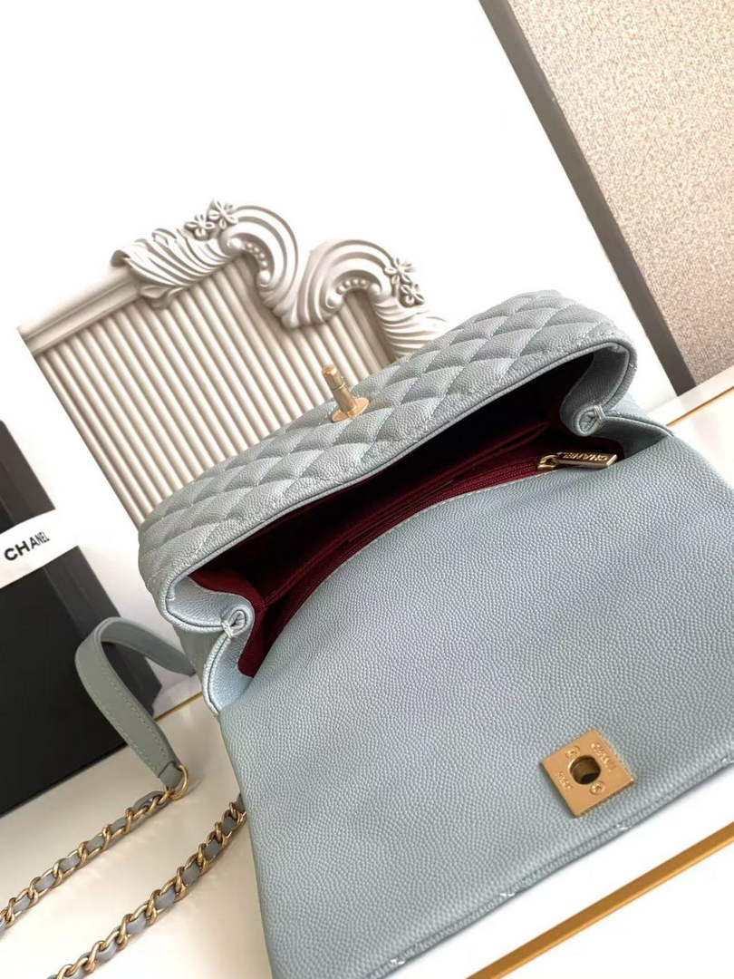 Chanel Flap bag with top handle A92990, Blue Red calfskin