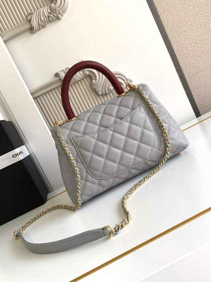 Chanel Flap bag with top handle A92990, Gray Red calfskin