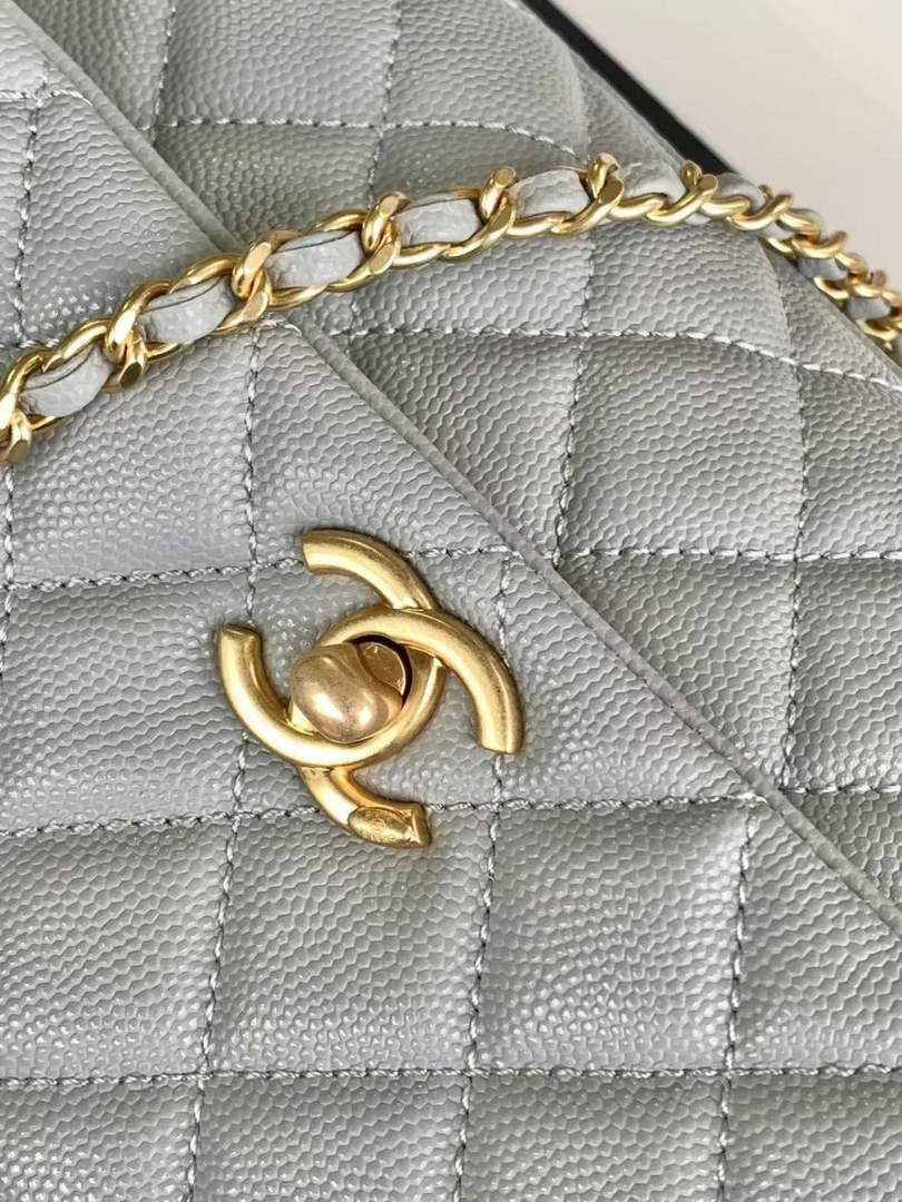 Chanel Flap bag with top handle A92990, Gray Red calfskin