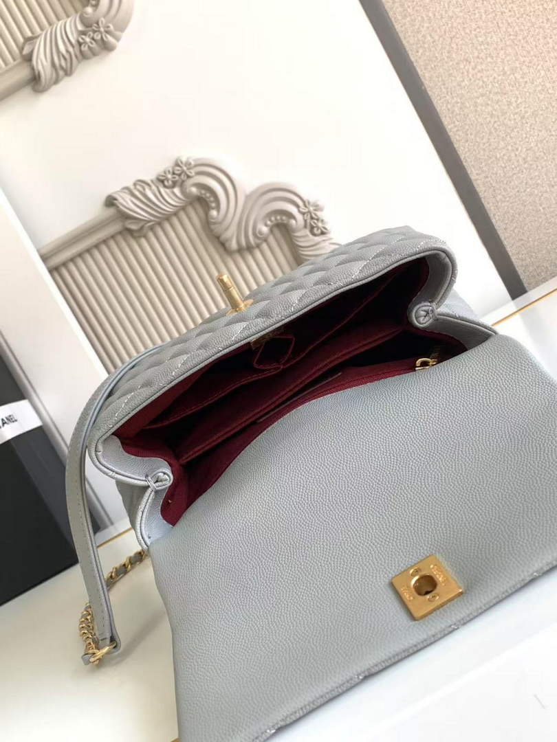 Chanel Flap bag with top handle A92990, Gray Red calfskin