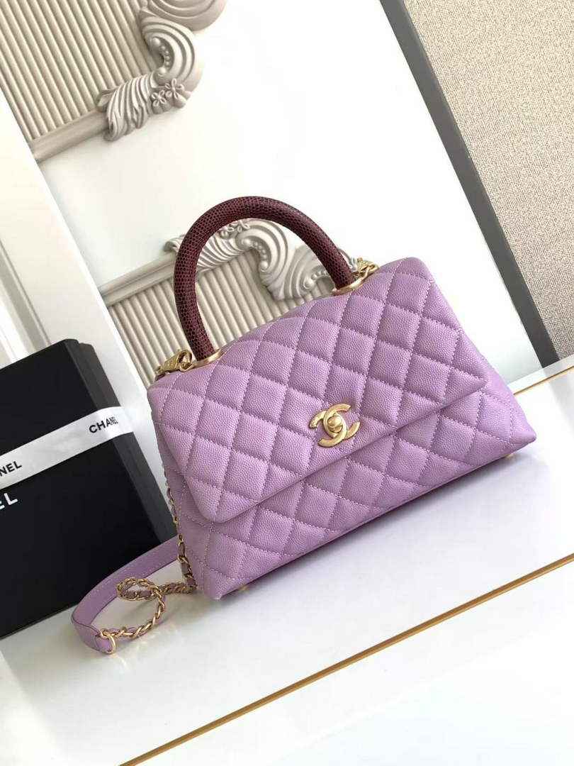 Chanel Flap bag with top handle A92990, Purple Red calfskin