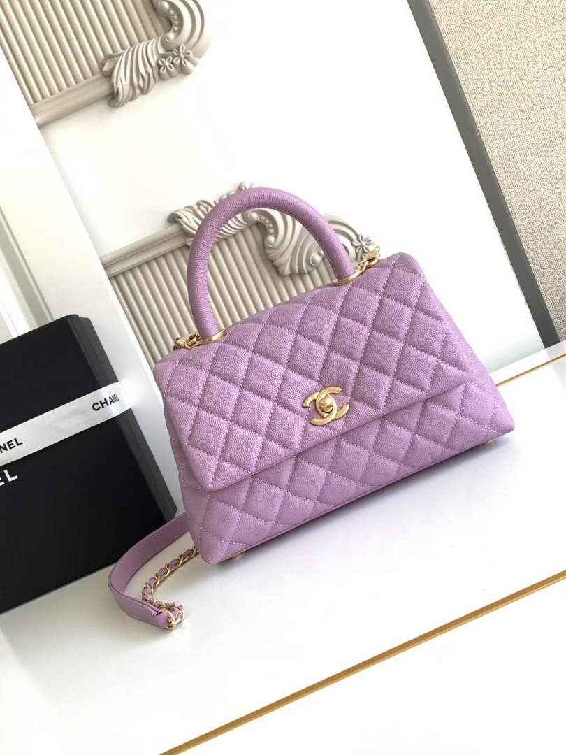 Chanel Flap bag with top handle A92990, Purple calfskin