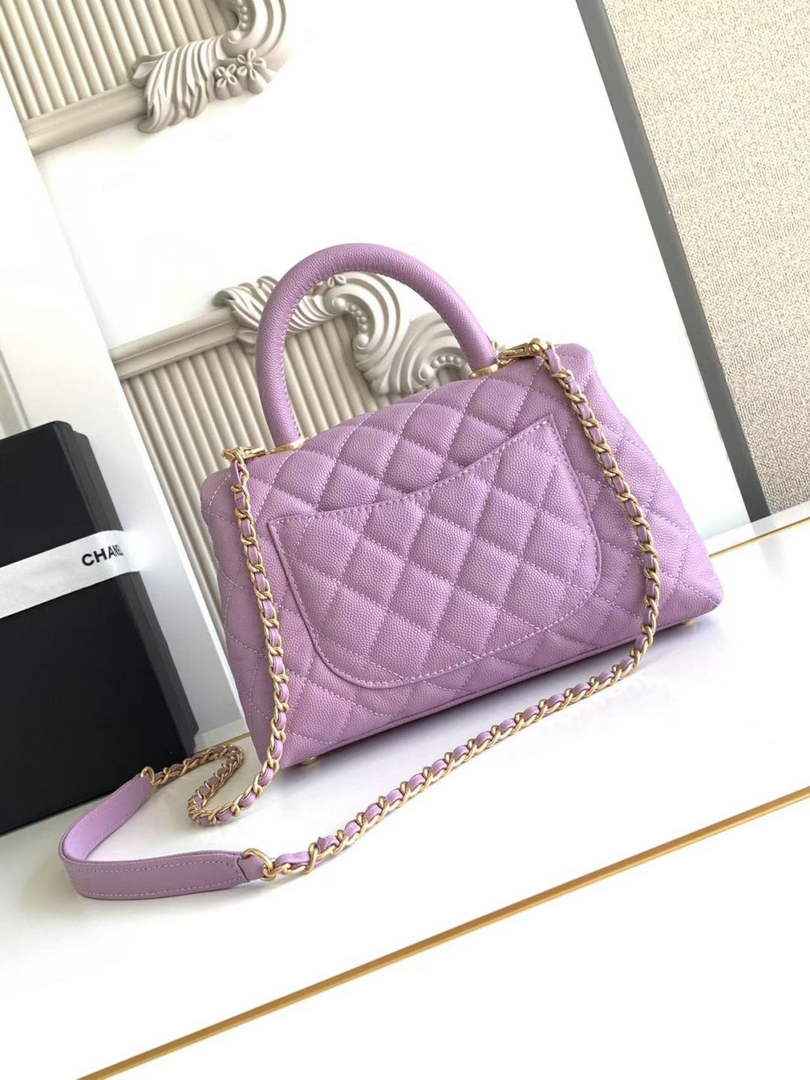 Chanel Flap bag with top handle A92990, Purple calfskin