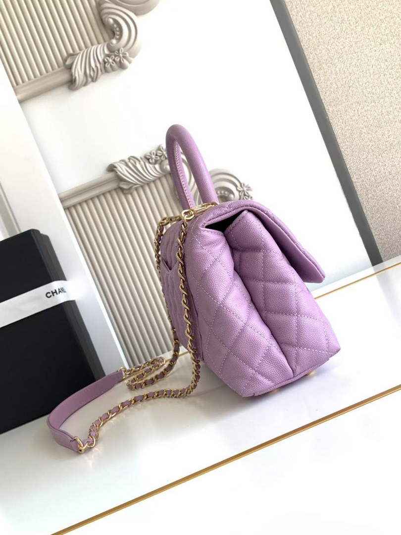 Chanel Flap bag with top handle A92990, Purple calfskin