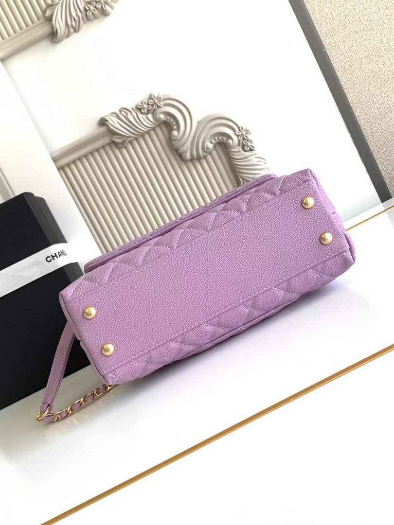 Chanel Flap bag with top handle A92990, Purple calfskin