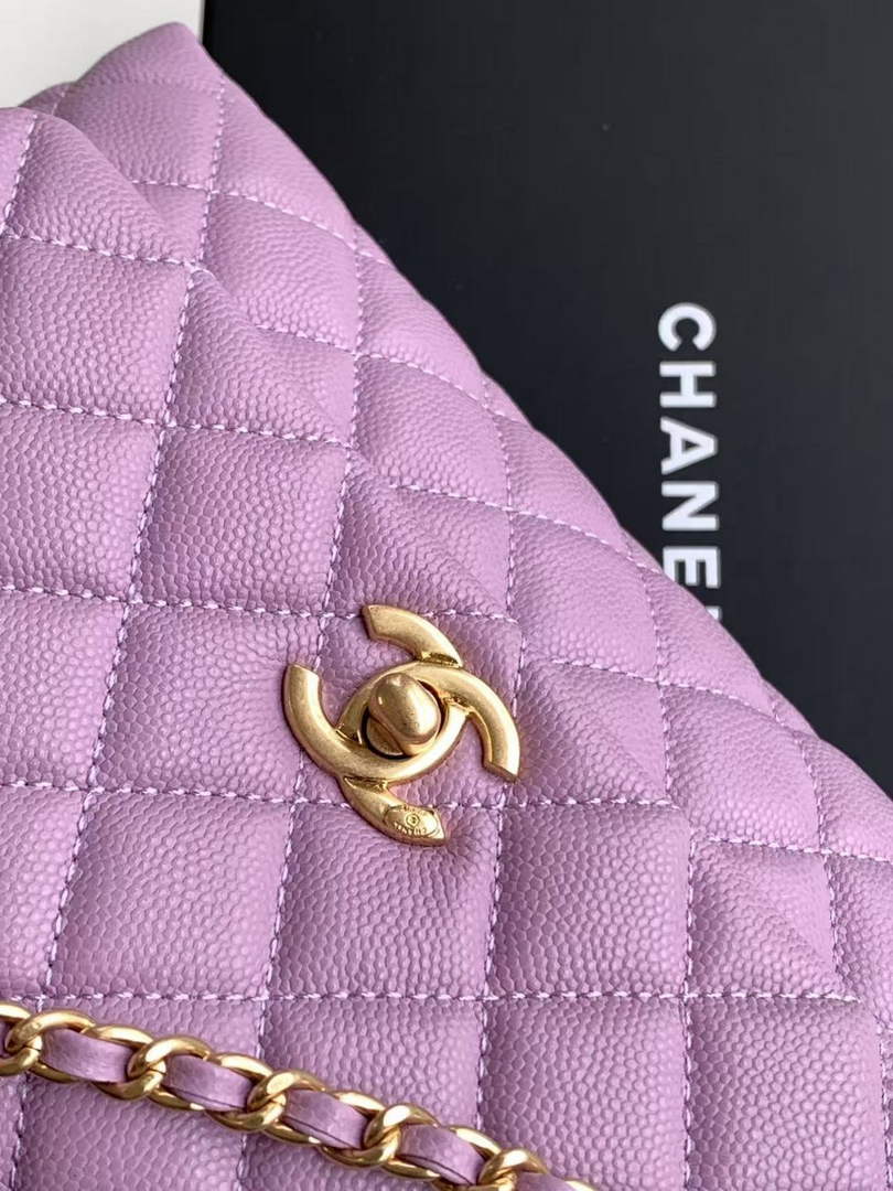 Chanel Flap bag with top handle A92990, Purple calfskin