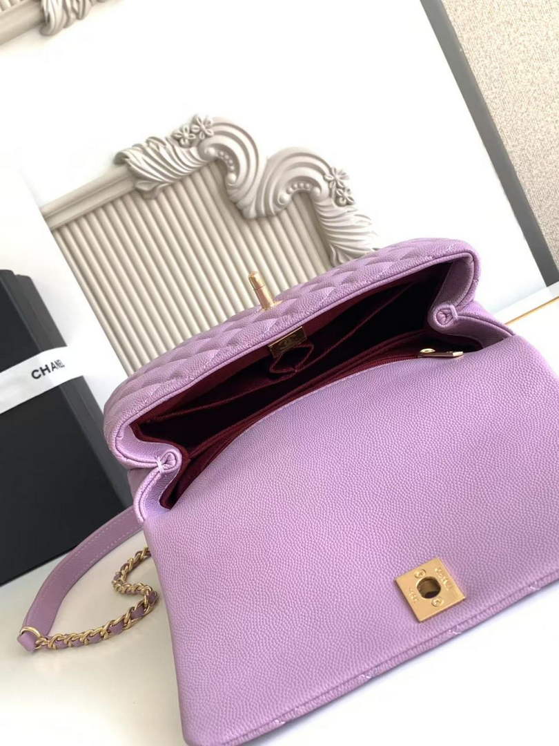 Chanel Flap bag with top handle A92990, Purple calfskin