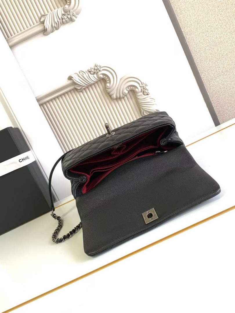 Chanel Flap bag with top handle A92990, Black Red calfskin