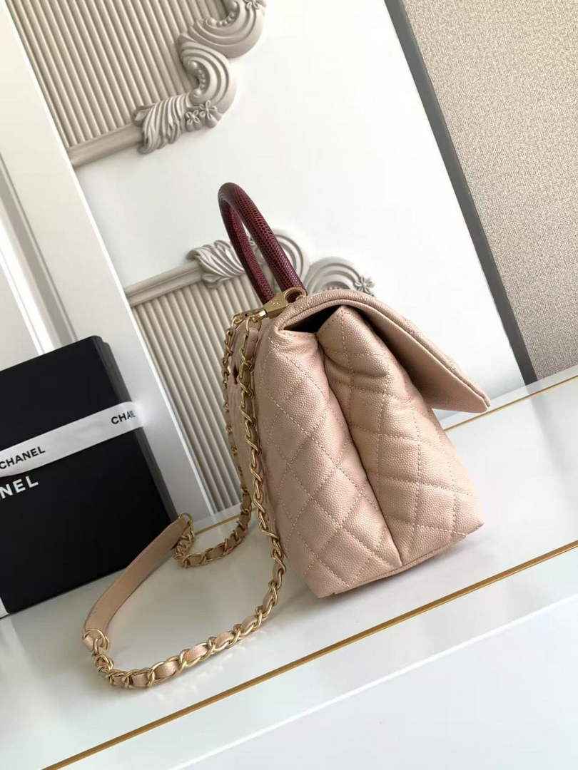 Chanel Large Flap bag with top handle A92991, Apricot Red calfskin