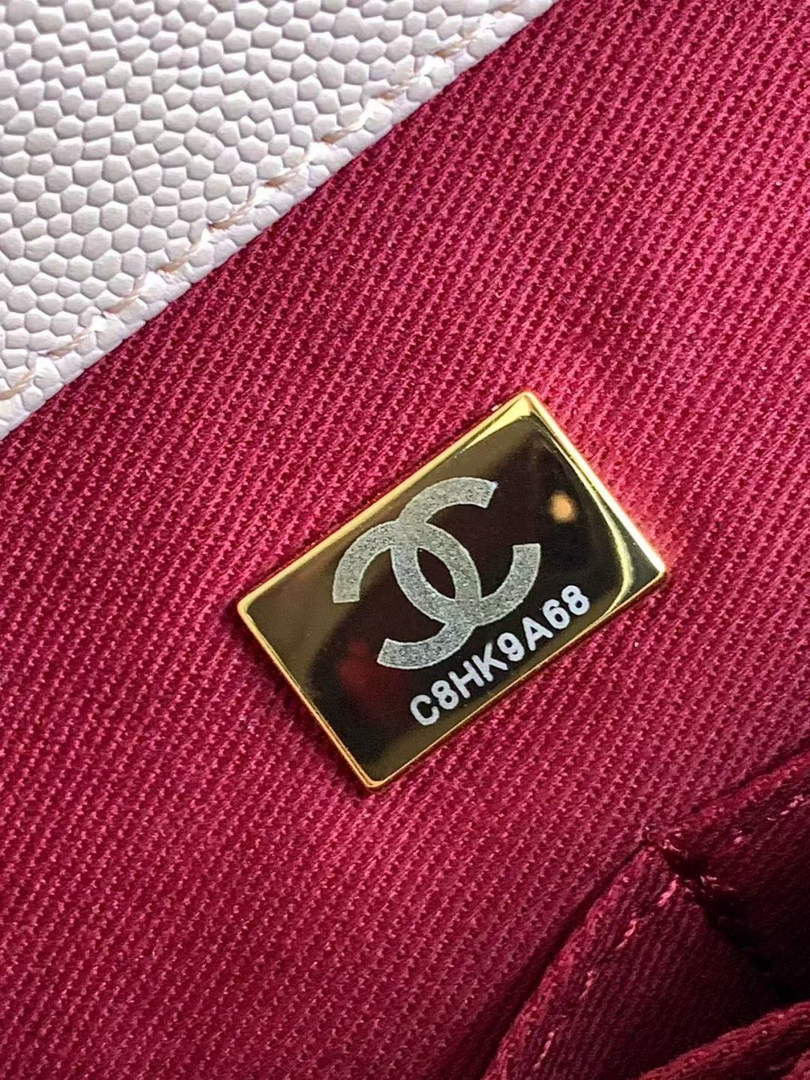 Chanel Large Flap bag with top handle A92991, Apricot Red calfskin