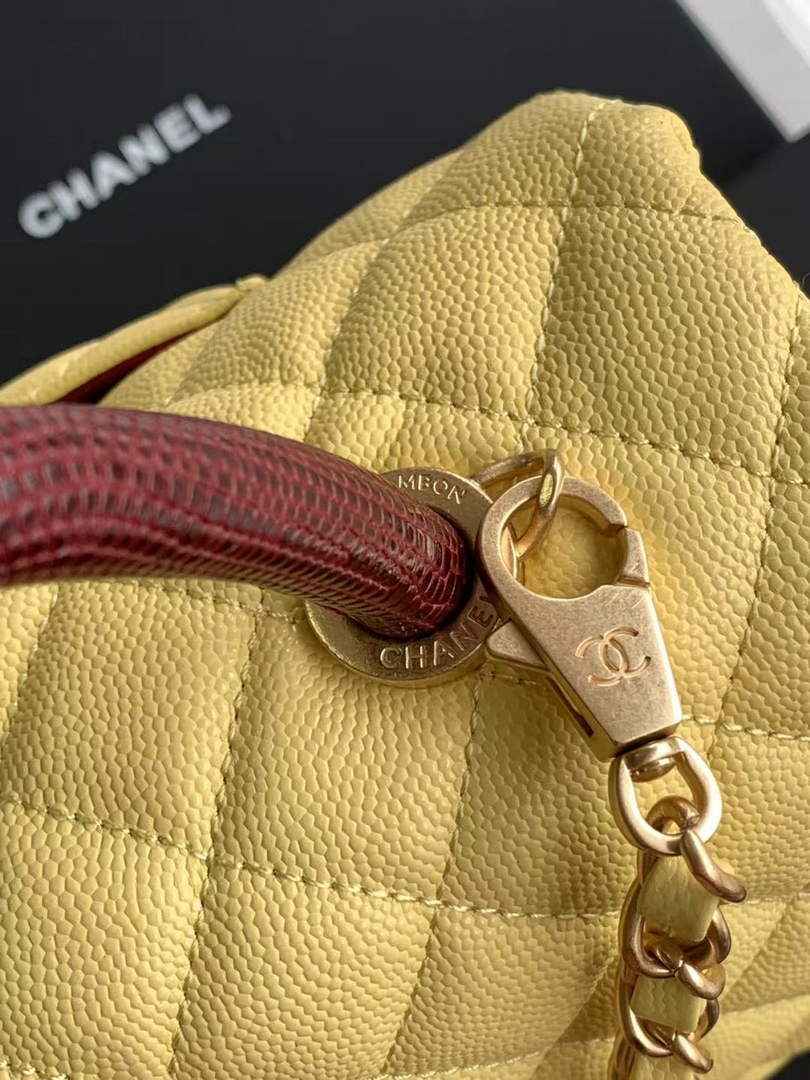 Chanel Large Flap bag with top handle A92991, Yellow Red calfskin