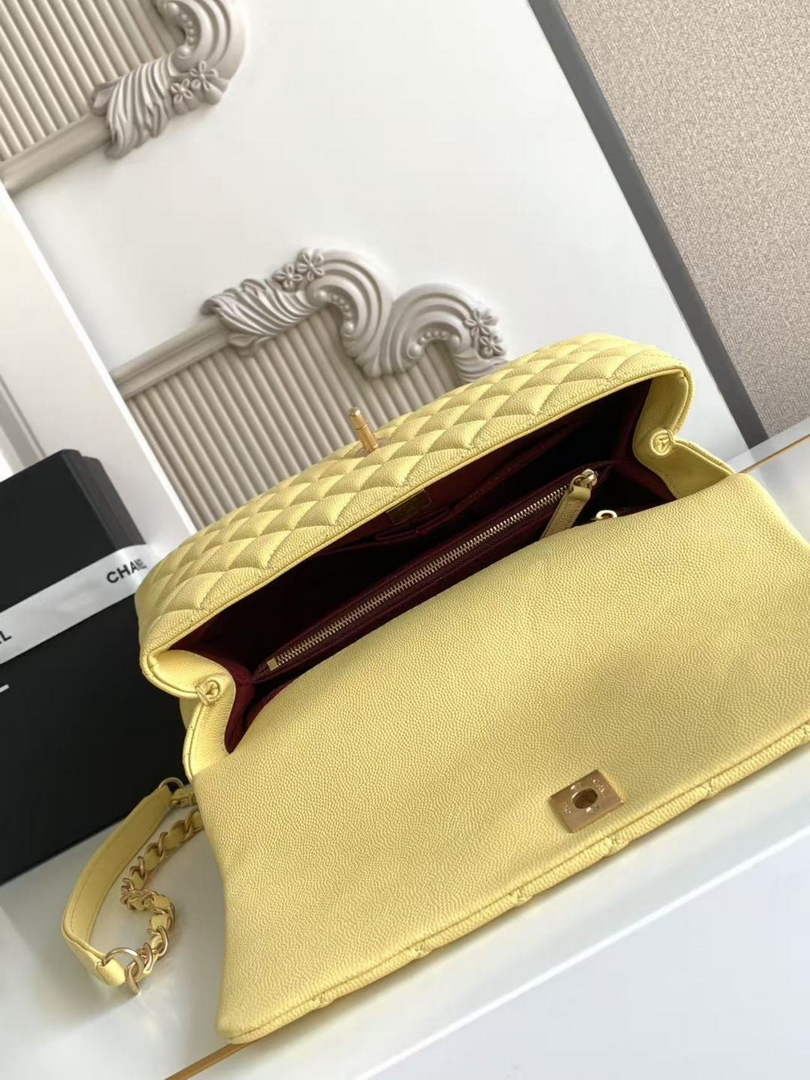 Chanel Large Flap bag with top handle A92991, Yellow Red calfskin