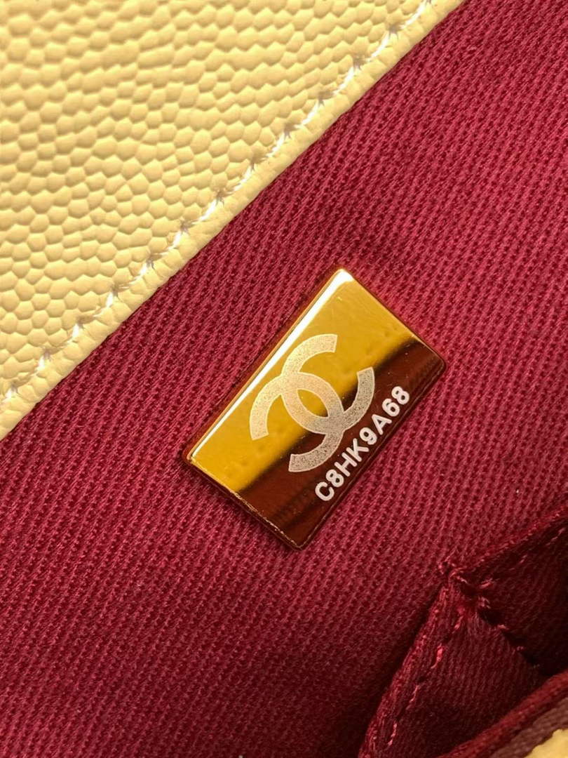 Chanel Large Flap bag with top handle A92991, Yellow Red calfskin