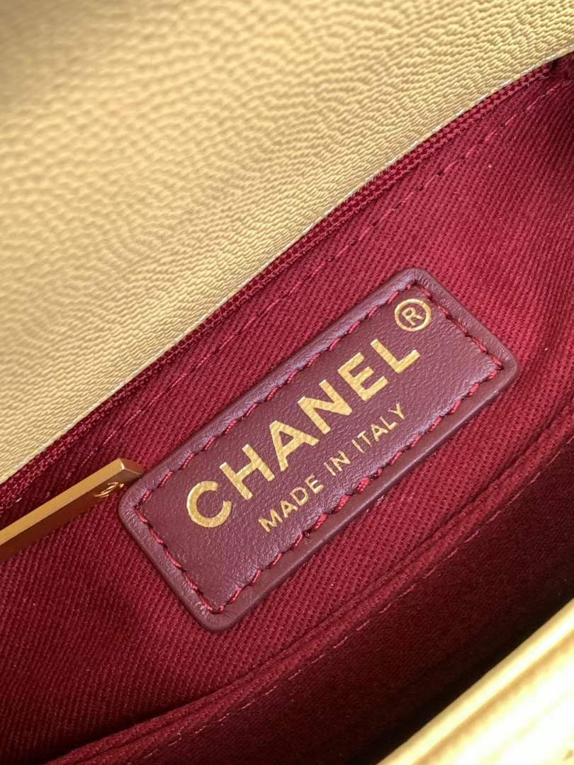 Chanel Large Flap bag with top handle A92991, Yellow calfskin