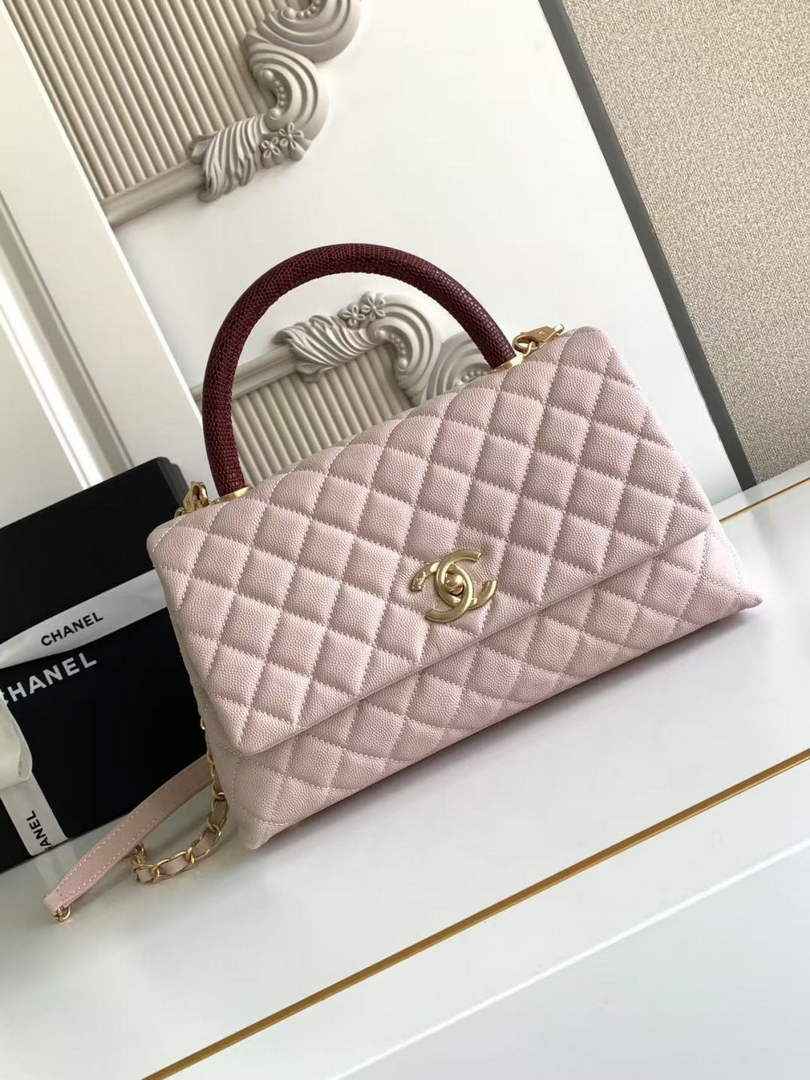 Chanel Large Flap bag with top handle A92991, Pink Red calfskin