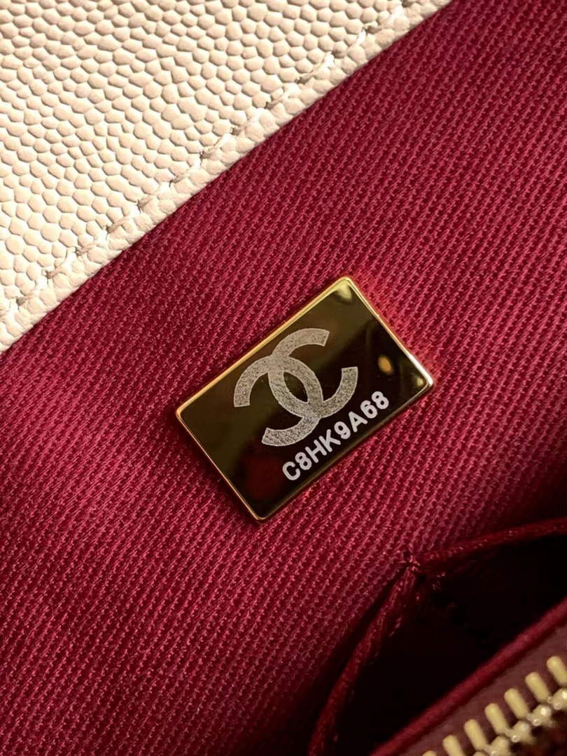 Chanel Large Flap bag with top handle A92991, Apricot Red calfskin