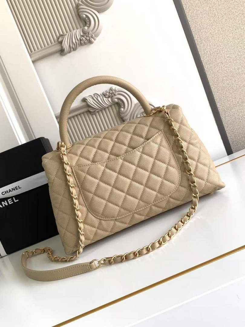 Chanel Large Flap bag with top handle A92991, Apricot calfskin