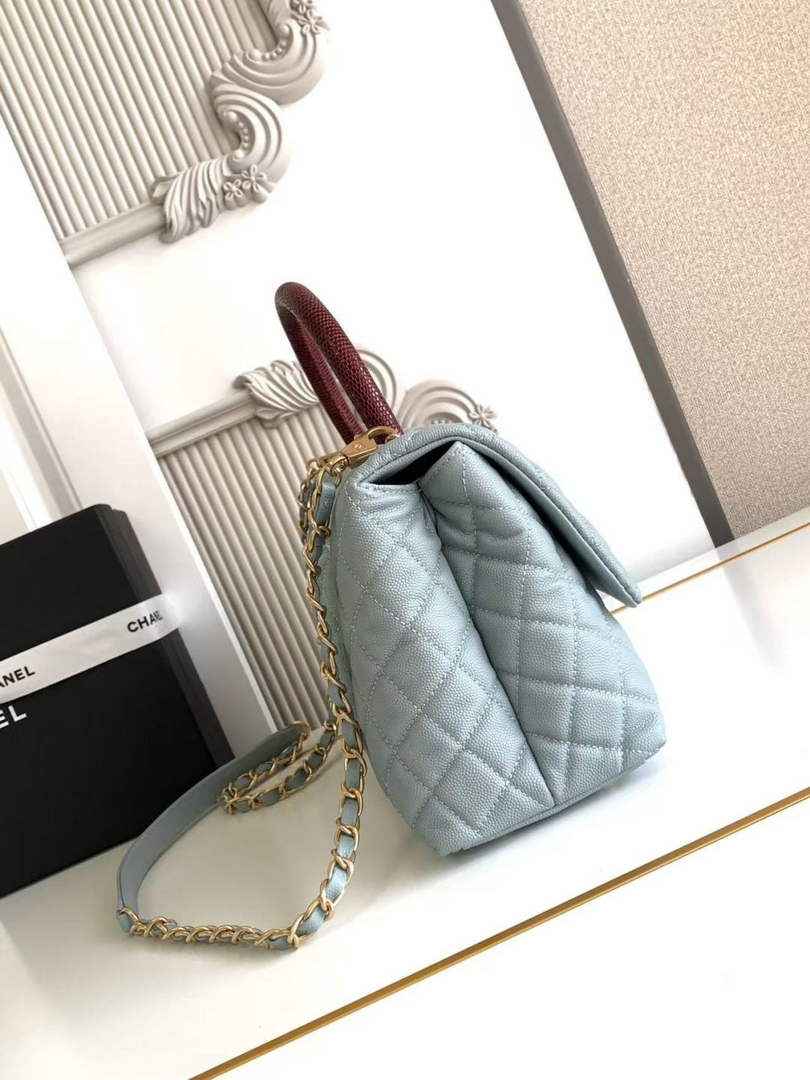 Chanel Large Flap bag with top handle A92991, Blue Red calfskin