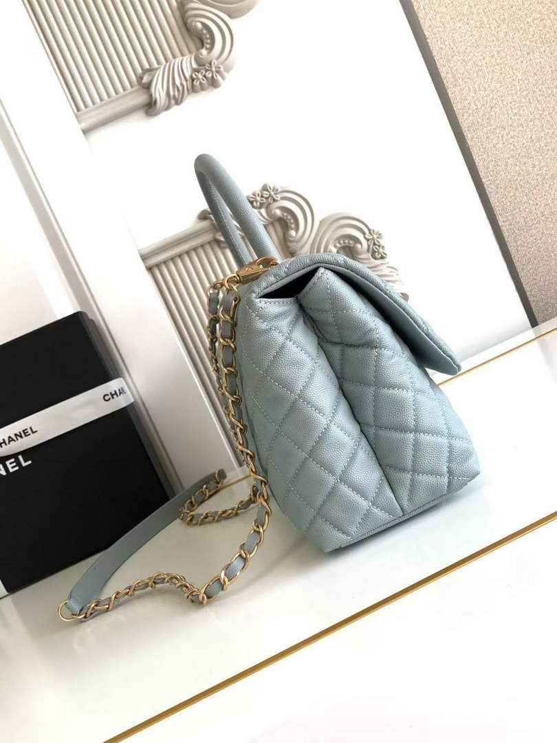 Chanel Large Flap bag with top handle A92991, Blue calfskin