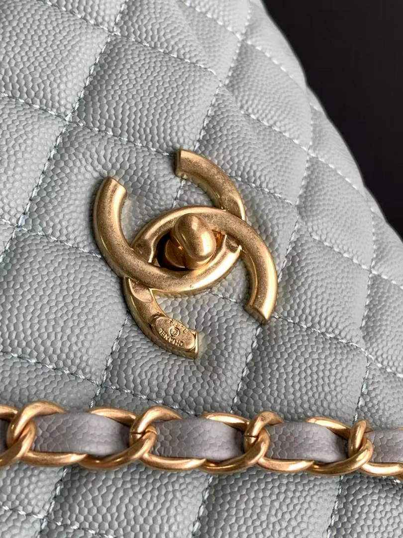 Chanel Large Flap bag with top handle A92991, Blue calfskin
