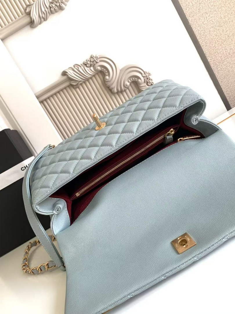 Chanel Large Flap bag with top handle A92991, Blue calfskin
