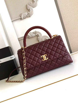 Chanel Large Flap bag with top handle A92991, Wine Red calfskin gold