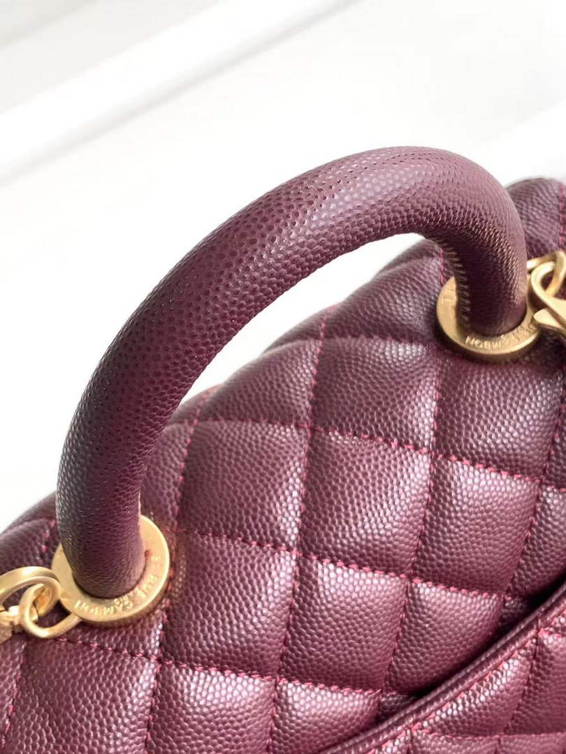 Chanel Large Flap bag with top handle A92991, Wine Red calfskin gold